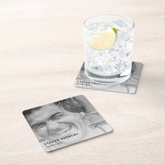 60個の気球 | 写真60th誕生日パーティー スクエアペーパーコースター (インサイチュ)