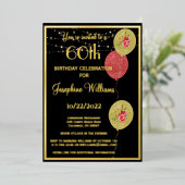 60六エレガント十誕生日黒実在金ゴールド 箔招待状 (立ち正面)