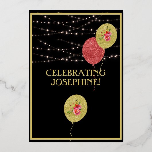 60六エレガント十誕生日黒実在金ゴールド 箔招待状 (裏面)