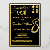 60六エレガント十誕生日黒実在金ゴールド 箔招待状 (正面)