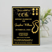 60六エレガント十誕生日黒実在金ゴールド 箔招待状 (立ち正面)