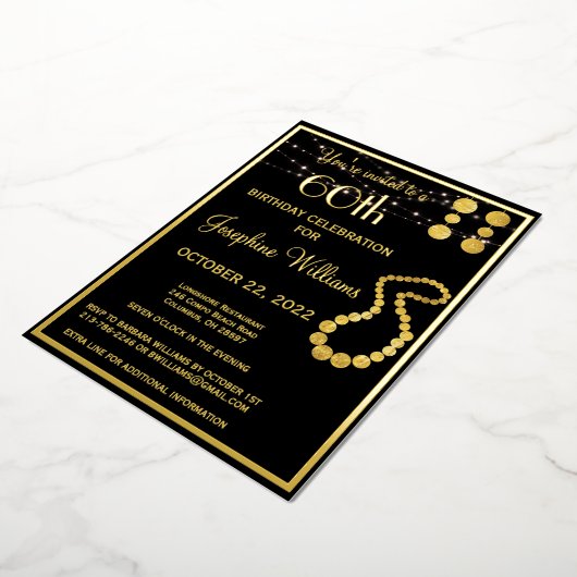 60六エレガント十誕生日黒実在金ゴールド 箔招待状 (回転した状態)