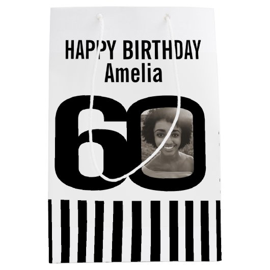 60写真白黒バースデー抱き枕 ミディアムペーパーバッグ (正面)