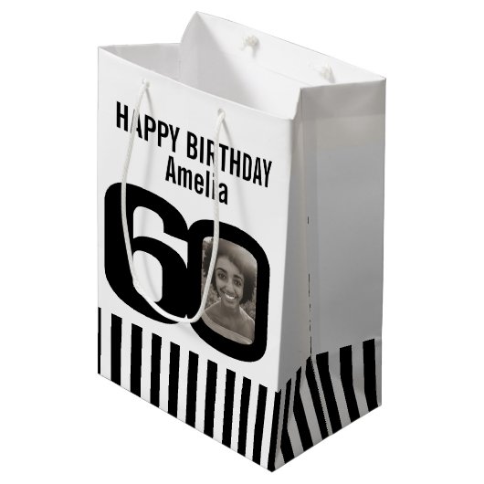 60写真白黒バースデー抱き枕 ミディアムペーパーバッグ (正面アングル)