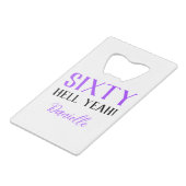 60分だ!パープル60誕生日 クレジットカード栓抜き (正面アングル)