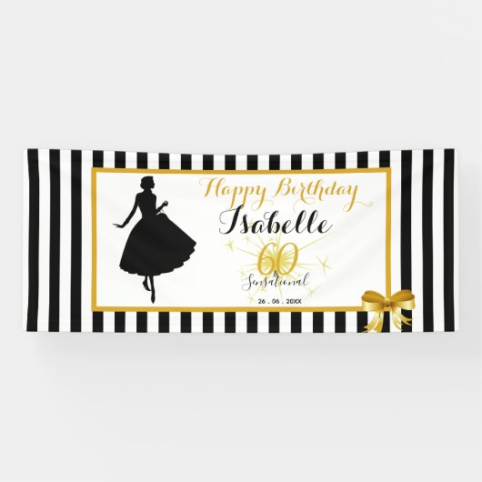 60及び扇情的な第60誕生日の黒または金ゴールドのパーティー 横断幕 (横)