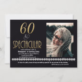 60及び豪華な金ゴールドの銀のダイヤモンドの写真 招待状 (正面)