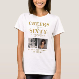60周年おめでとう 2枚の写真入り 60歳の誕生日 Tシャツ