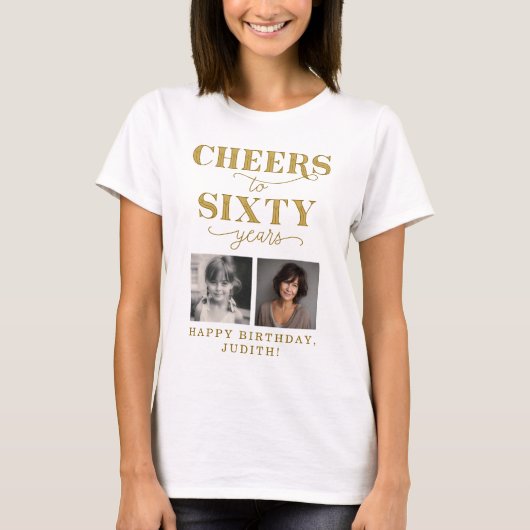 60周年おめでとう 2枚の写真入り 60歳の誕生日 Tシャツ (正面)