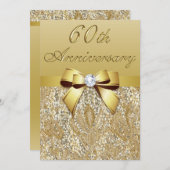 60周年ダイヤモンドウェディングアニバーサリーの偽のスパンコールリボン 招待状 (正面/裏面)