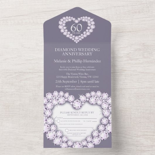 60周年ダイヤモンドウェディングアニバーサリー写真グレーの中ですべて オールインワン招待状 (内側)