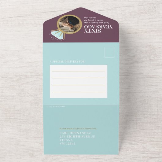 60周年ダイヤモンド婚約記念食事会出欠確認写真 オールインワン招待状 (外側)