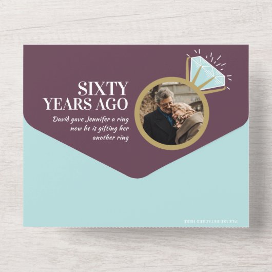 60周年ダイヤモンド婚約記念食事会出欠確認写真 オールインワン招待状 (裏面)