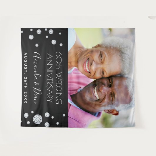 60周年ダイヤモンド婚約記念 黒写真 タペストリー (正面(横))