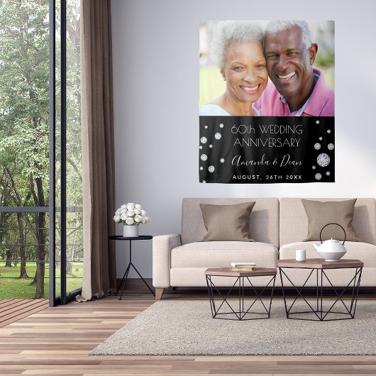 60周年ダイヤモンド婚記念 黒写真 タペストリー