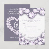 60周年ダイヤモンド結婚記念日のハート型返信カード 出欠カード (正面/裏面)