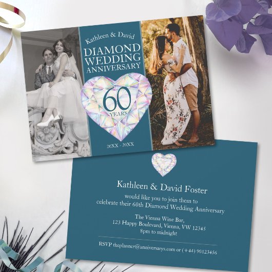 60周年ダイヤモンド結婚記念日の今と昔の写真 招待状