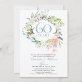 60周年ダイヤモンド結婚記念日の花2枚の写真 招待状 (正面)