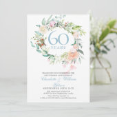 60周年ダイヤモンド結婚記念日の花2枚の写真 招待状 (スタンド正面)