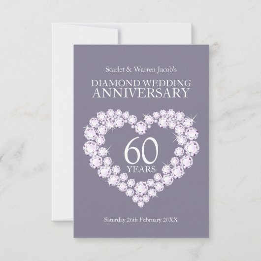 60周年ダイヤモンド結婚記念日 ハート返信カード 出欠カード (裏面)