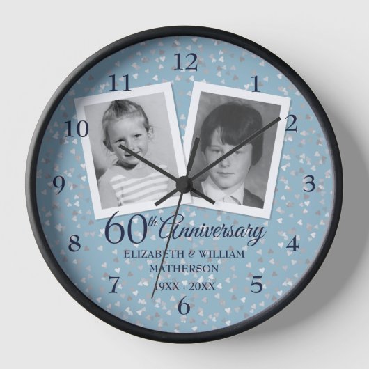 60周年ダイヤモンド結婚記念日 2枚の写真 壁時計 (正面)