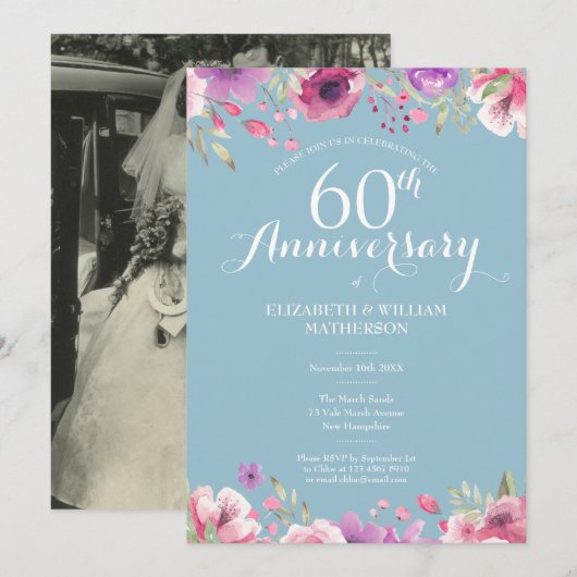 60周年ダイヤモンド・アニバーサリー結婚写真花 招待状 (正面/裏面)