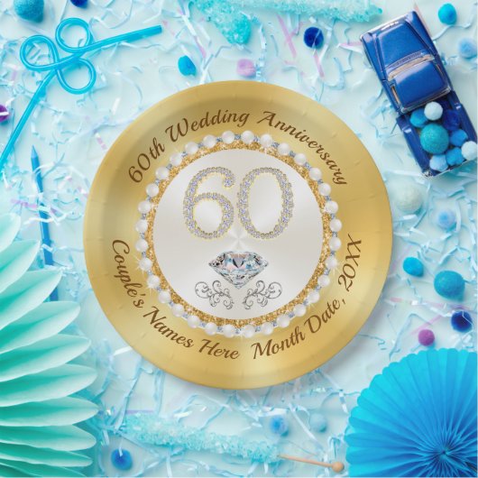 60周年パーソナライズされた紙プレート、 ペーパープレート (パーティー)