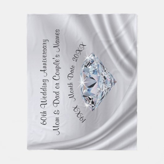60周年パーソナライズされた記念日にダイヤモンドの毛布 フリースブランケット (正面)