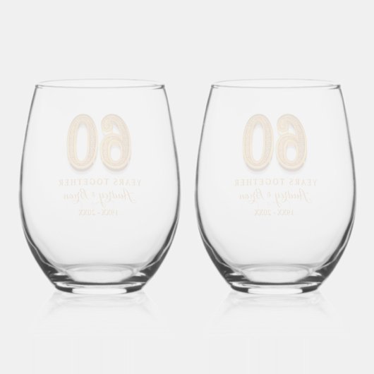 60周年パーソナライズされた ステムなしワイングラス (裏面)