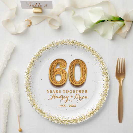 60周年パーソナライズされた ペーパープレート (ウェディング)
