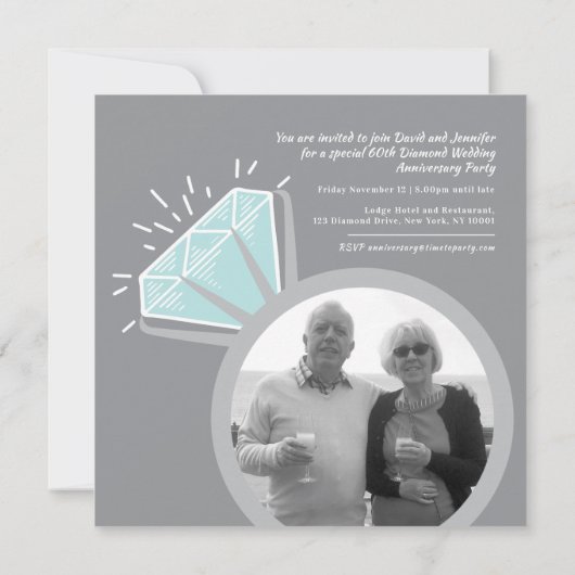 60周年パーティーダイヤモンドリングの今と昔の写真 招待状 (裏面)