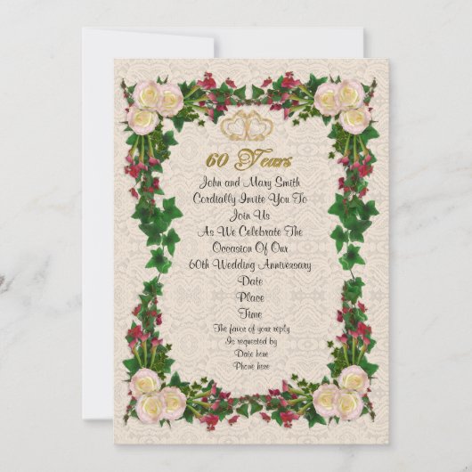 60周年パーティー招待状のバラ 招待状 (正面)
