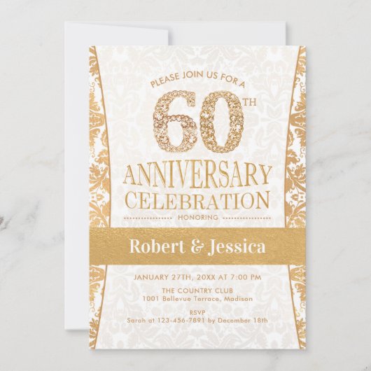 60周年パーティー - ゴールド ホワイト 招待状 (正面)