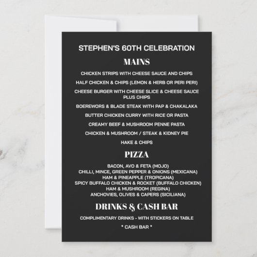 60周年メニュー 招待状 (裏面)