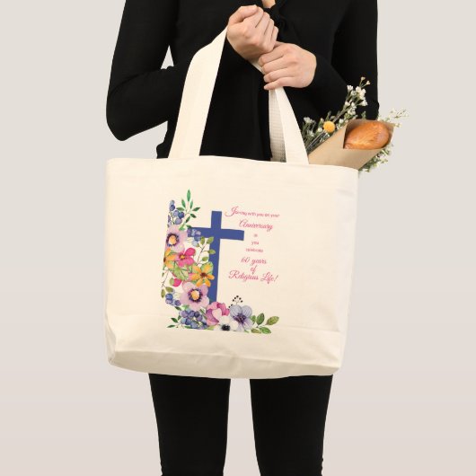 60周年修道院、宗教生活クロス ラージトートバッグ (正面(商品))