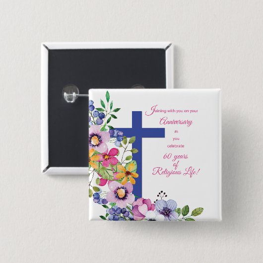 60周年修道院、宗教生活クロス 缶バッジ (正面&裏面)