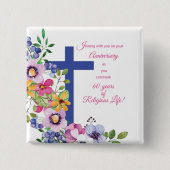 60周年修道院、宗教生活クロス 缶バッジ (正面)