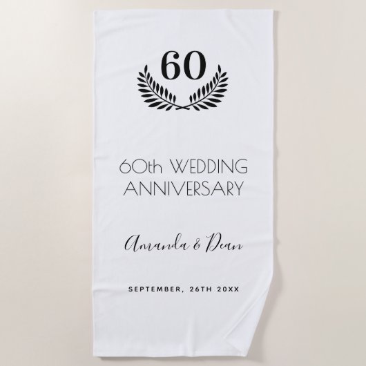 60周年白結婚黒リース ビーチタオル (正面)
