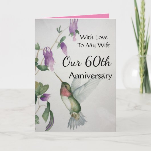 60周年私の妻ハミングバかわいらしード カード (正面)