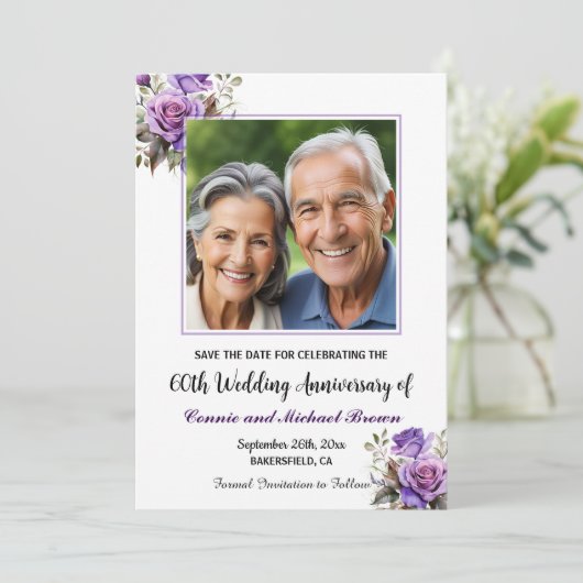 60周年紫結婚のバラ写真 セーブザデート (スタンド正面)