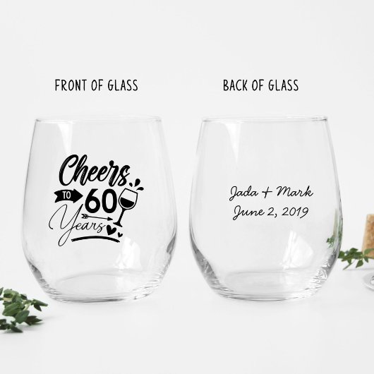 60周年結婚お祝い ステムなしワイングラス
