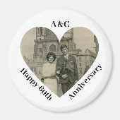 60周年結婚カップル記念ハート写真 マグネット (正面)