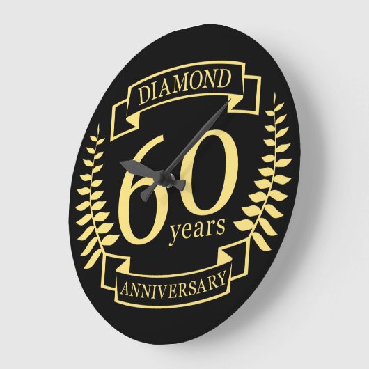 60周年結婚ダイヤモンドイエロー ラージ壁時計 (傾斜)