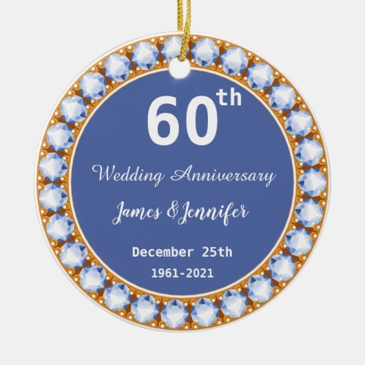 60周年結婚ダイヤ名前をカスタムする セラミックオーナメント (正面)