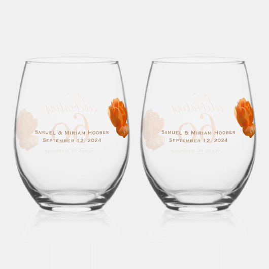 60周年結婚桃のカスタマイズバラ贈り物 ステムなしワイングラス (裏面)