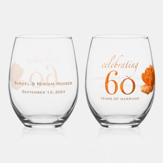 60周年結婚桃のカスタマイズバラ贈り物 ステムなしワイングラス (裏面)