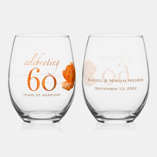 60周年結婚桃のカスタマイズバラ贈り物 ステムなしワイングラス (正面)