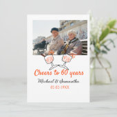 60周年結婚記念日のオレンジ色の乾杯 招待状 (スタンド正面)