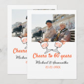 60周年結婚記念日のオレンジ色の乾杯 招待状 (正面/裏面)