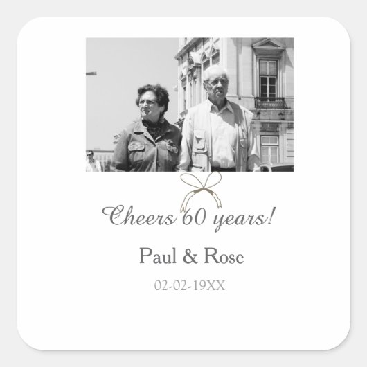 60周年結婚記念日のグレーのリボンおめでとう スクエアシール (正面)